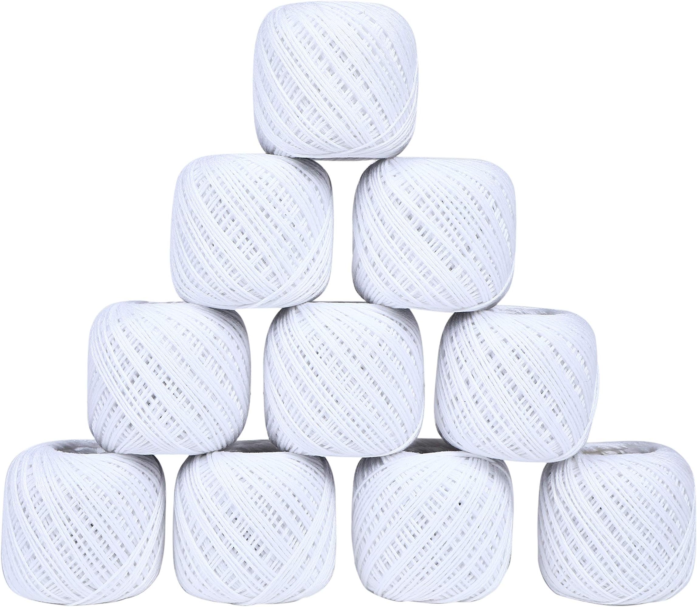 TIMESETL Crochet Thread Set of 10 Ball Crochet Cotton Thread Yarn for Knitting and Craft Making. Size 20 Gram 55 to 60 mtr Approx. (White)