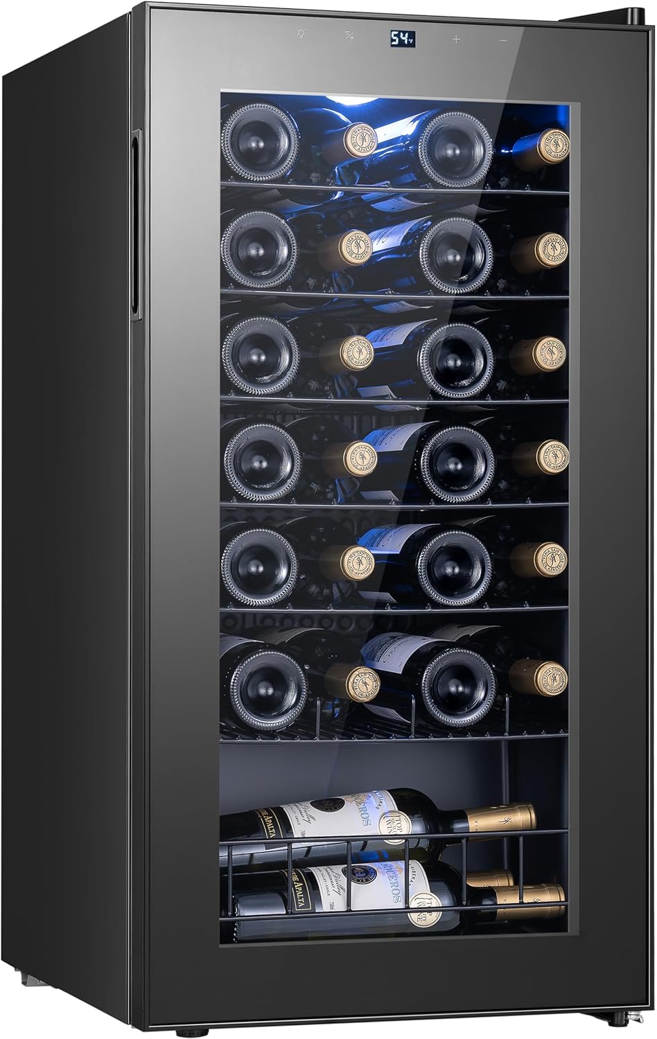 Yeego 28 Bottle Wine Fridge, Compressor Wine Cooler Refrigerator, 38-65℉ Freestanding Wine Cellar with Digital Temperature Control & Double-layer Glass Door & Soft LED for Home, Office, Bar