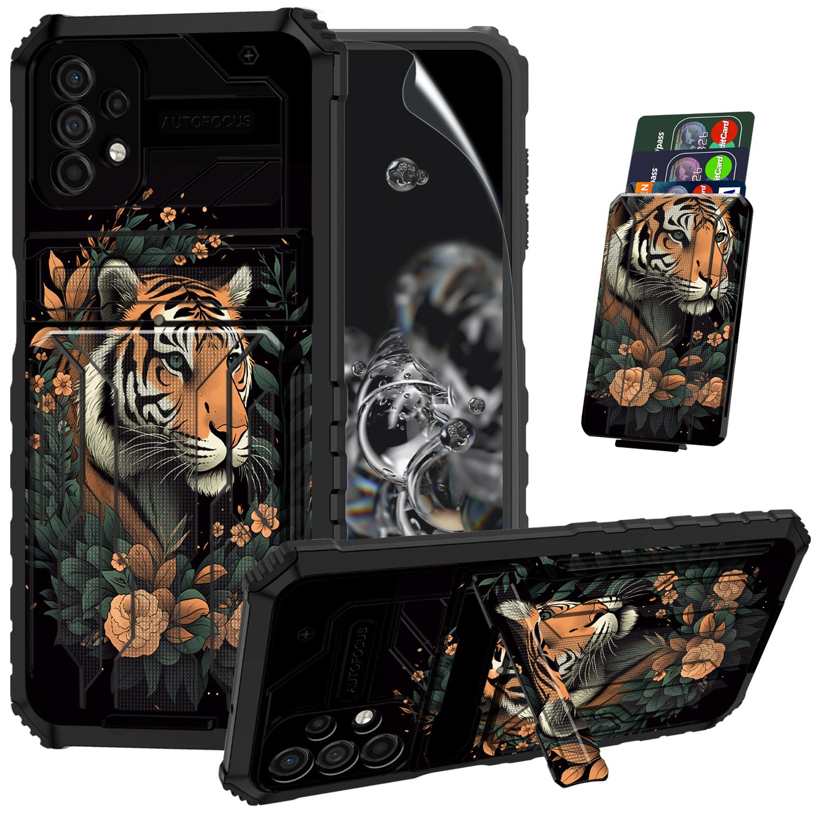 ACWDMKH for Samsung Galaxy A32 5G Case with Screen Protector & Kickstand & Card Holder Dual Layer Hybrid Heavy Duty Shockproof Protective Cover Case