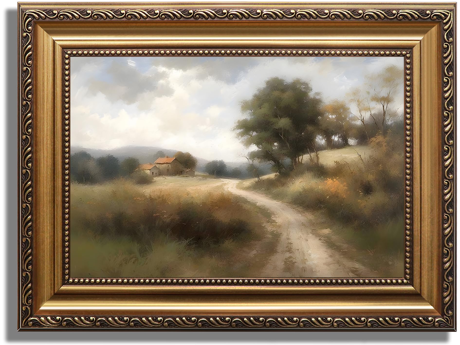 ASTRDECOR Vintage Gold Framed Wall Art Prints, Landscape Paintings Canvas Wall Art for Bedroom, Vintage Field Country Nature Wall Art, Hills Path