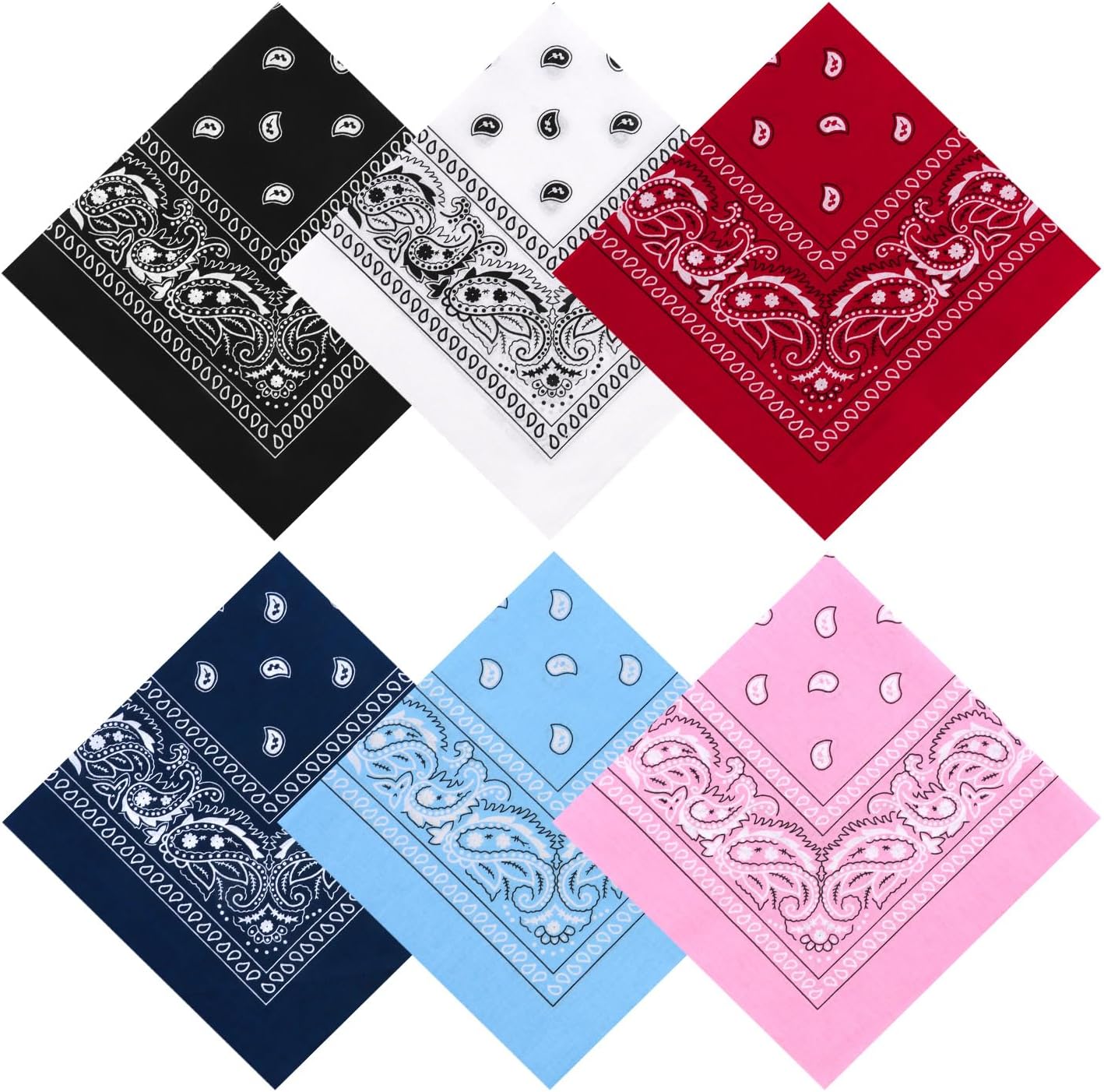 6 Pack 22"x22" Lightweight Bandanas for Women & Men 100% Cotton Bandana