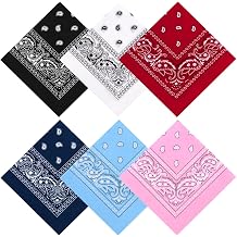 6 Pack 22"x22" Lightweight Bandanas for Women & Men 100% Cotton Bandana