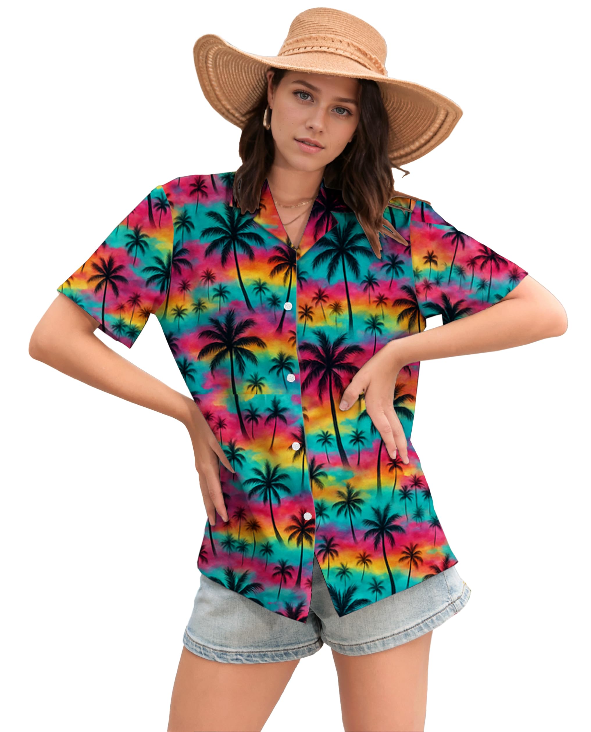 Cromoncent Mommy and Me Matching Hawaiian Outfits Girls &amp; Womens Hawaiian Shirts Tropical Button Down Shirts