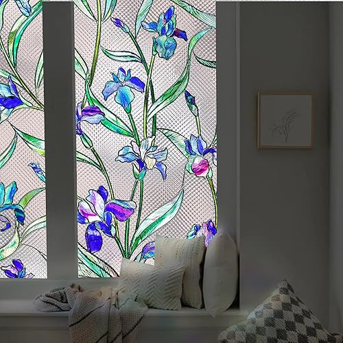 Miniatura 9 de Coavas Película de vidrieras para ventana Película decorativa 3D estéreo de privacidad para ventana, no adhesiva, película de adherencia estática