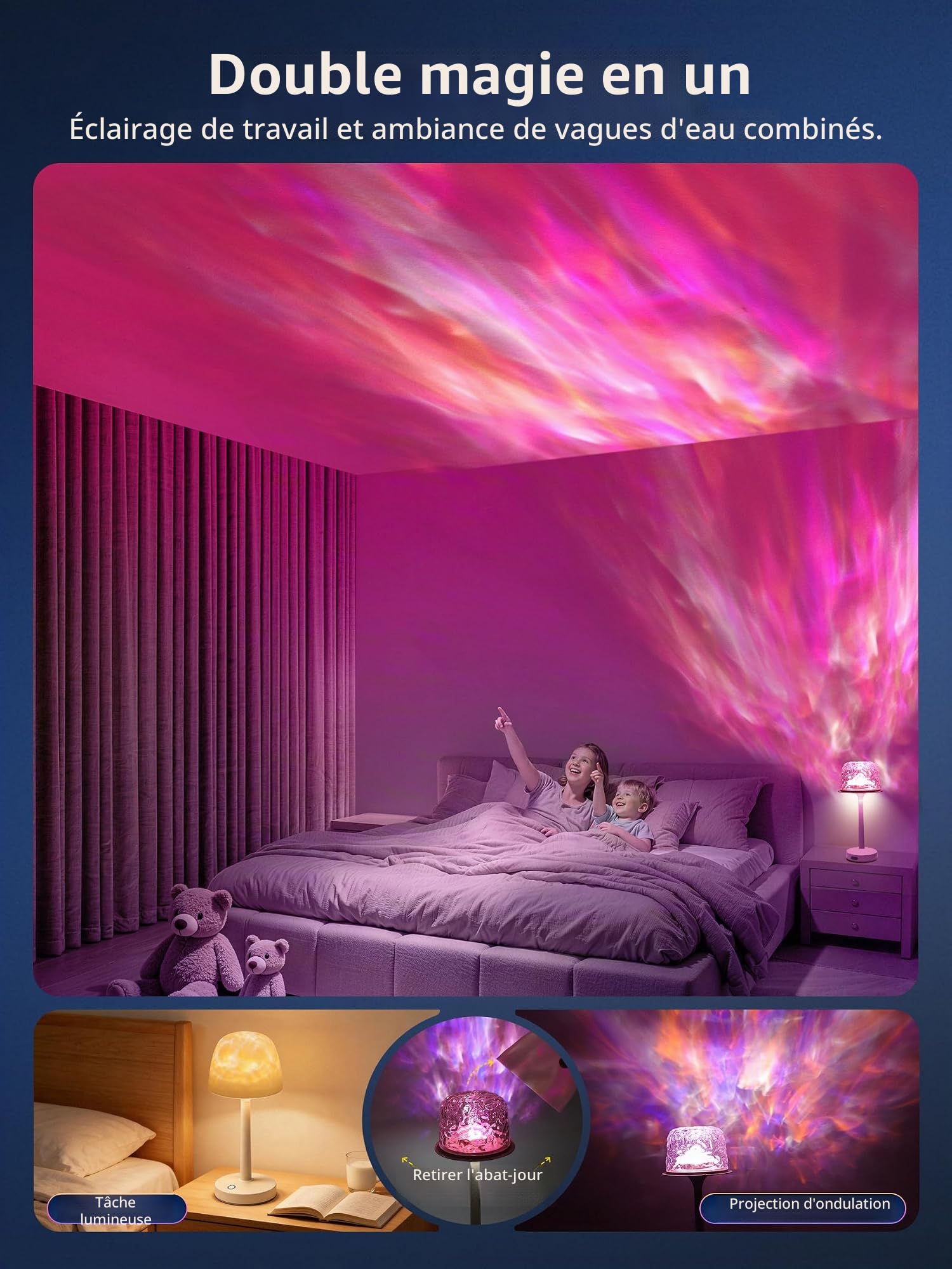 Lampe de Douche Étanche avec Commande Tactile et Télécommande, 16 Couleur | Lampe de Douche Rechargeable avec Effet de Vagues Dynamique & Conception Sans Fil, Lampes de Salle de Bain