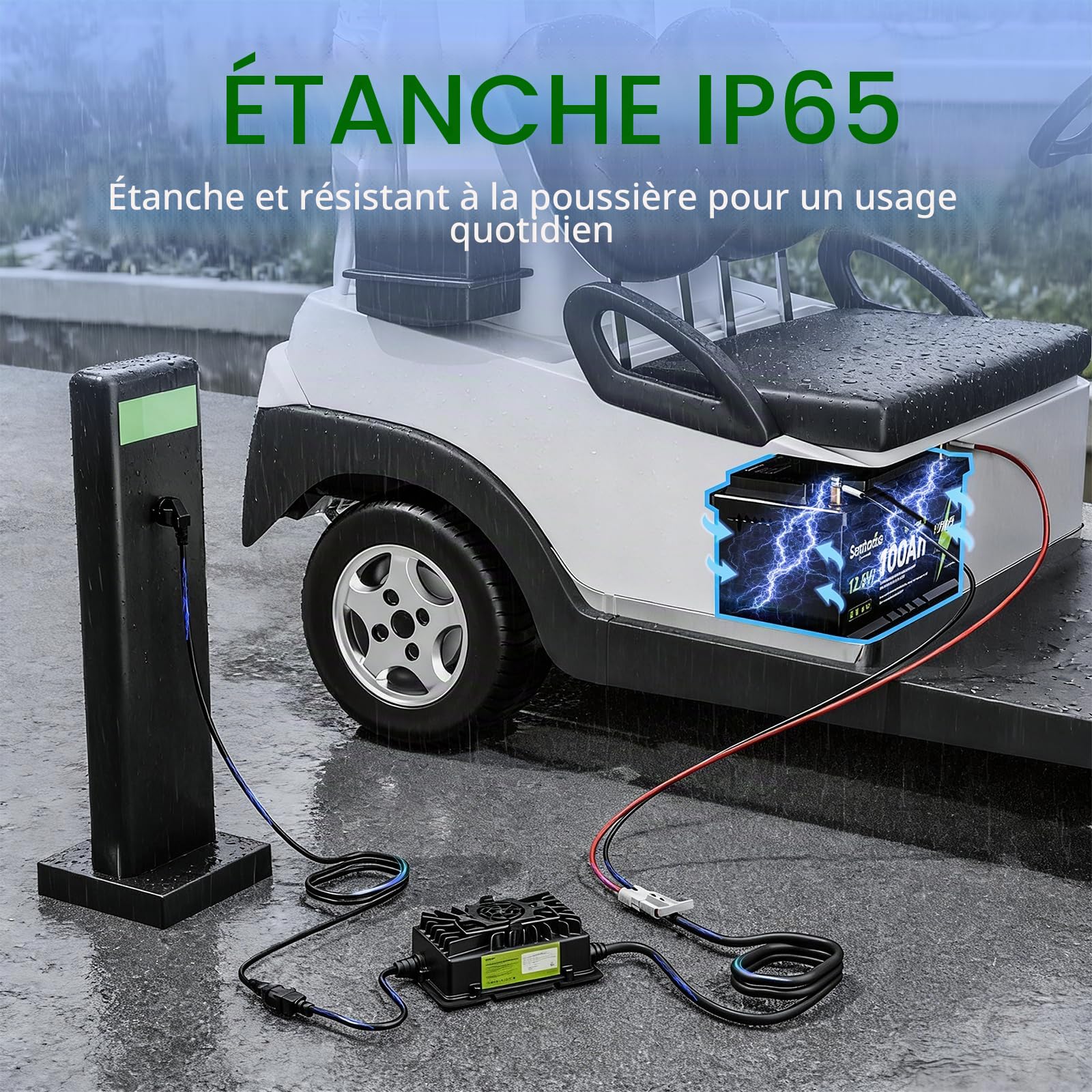 Chargeur de batterie LiFePO4 14,6V 20A, activation 0V, IP65 étanche & connecteur Anderson pour batterie lithium de camping-car, bateau, site isolé et systèmes solaires