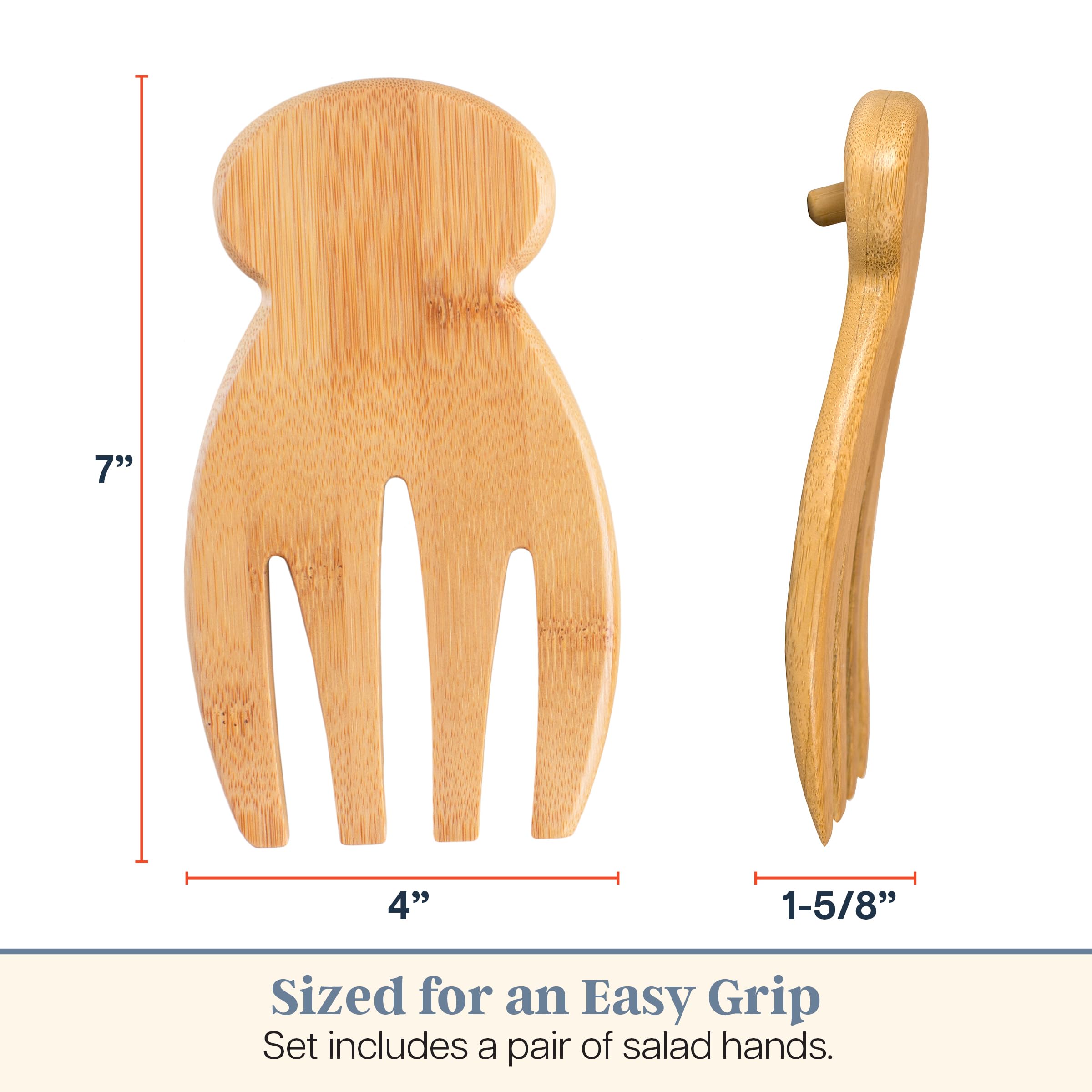 Totally Bamboo Salad Hands, juego de 2 servidores de ensalada de madera de bambú, ideal para lanzar y servir ensalada, pasta y más
