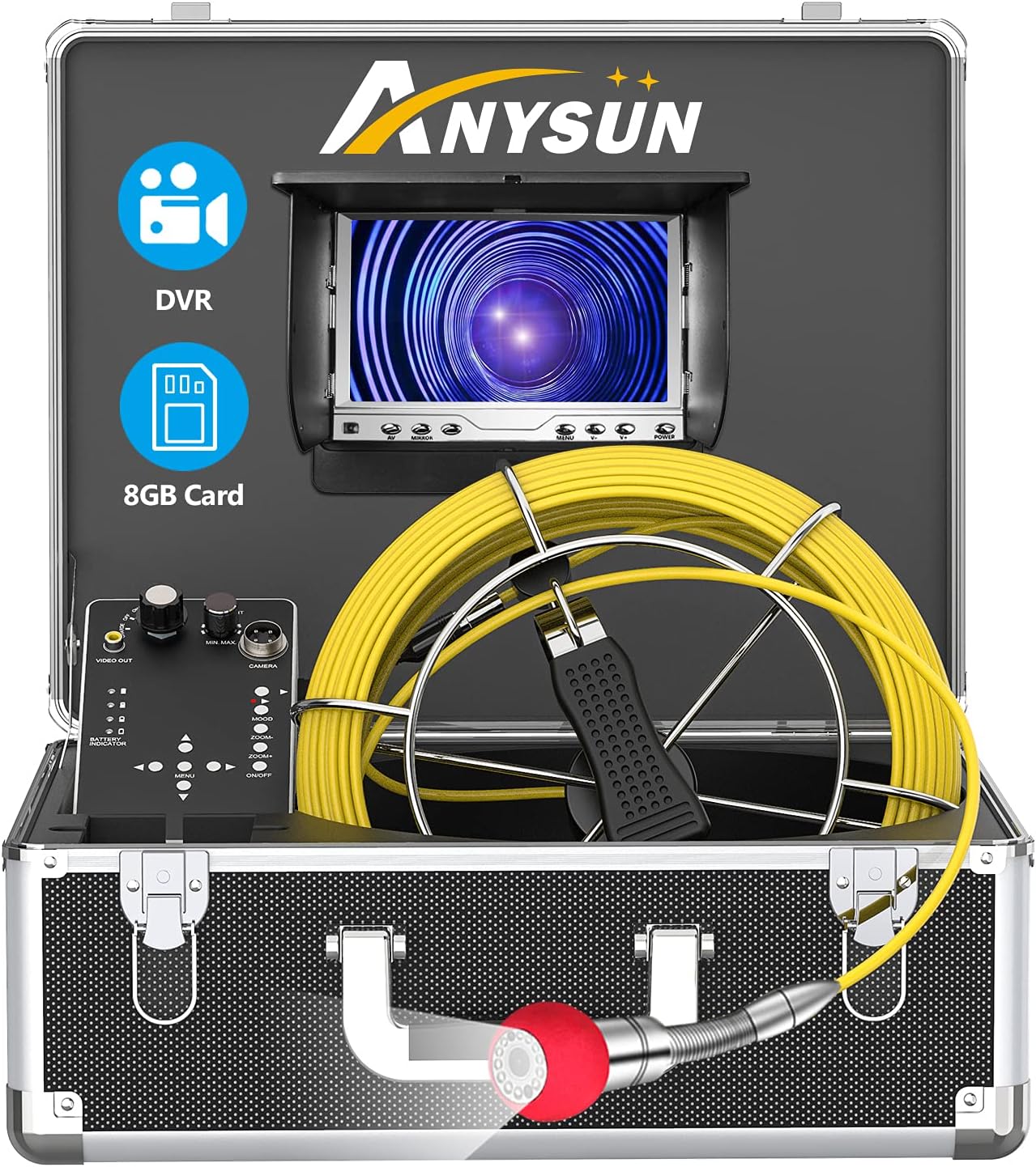Sewer Camera,100ft Plumbing Drain Camera with DVR 30M Cable Industrial Endoscope Waterproof IP68 Cable Snake Video System with 7 Inch LCD Monitor 1000TVL DVR Recorder