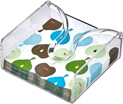 Amazing Abby Acrylic Luncheon Napkin Holder 6.5"x6.5", Clear Plastic Napkin Dispenser with Weighted Arm and Non-Slip Pads, Great for Kitchen Counter, Dining Table, Bathroom Vanity, and More