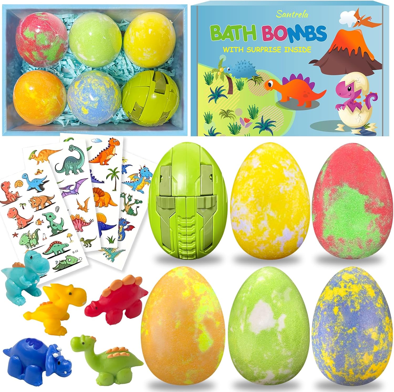 Bath Bombs for Kids with Surprise Toys Inside, Dino Egg Bath Bombs Gift Set with Dinosaur Toy for Boys Girls 3 4 5 6 7 8 9 Years, Bubble Fizzy Spa Handmade Bath Bomb Kit for Kids Birthday Christmas