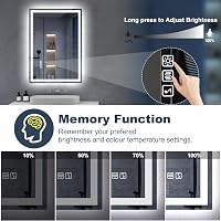 S'bagno 80x60 cm Fürdőszobai Tükör LED Világítással, Bluetooth Hangszóróval - Páramentesítő, Érintésérzékelős, Fényerőszabályzós, Függőleges 6