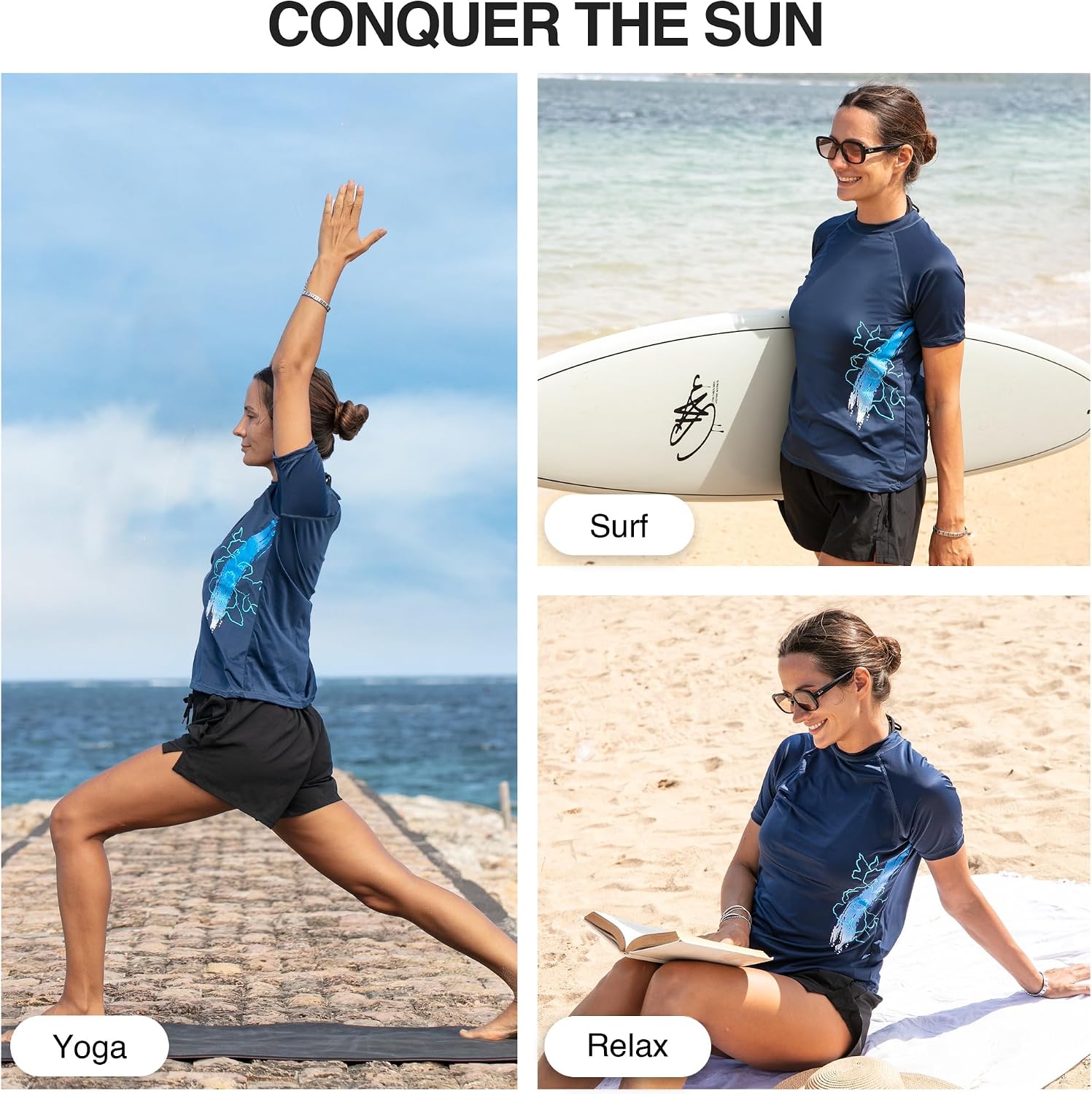 Kanu Surf womens Marina Upf 50+ Short Sleeved Active Rashguard & Workout Top