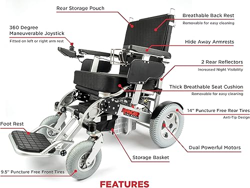 Miniatura 4 de Porto Mobility Ranger Quattro (The Beast) Silla de ruedas eléctrica plegable ultra exclusiva, resistente, soporta 550 libras, 1000 W, potencia