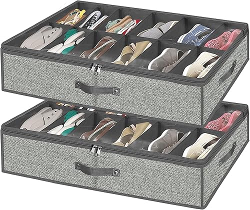 Miniatura 14 de homyfort Organizador de 32 pares de zapatos debajo de la cama, cajas de almacenamiento de zapatos debajo de la cama resistentes, organizador de 2