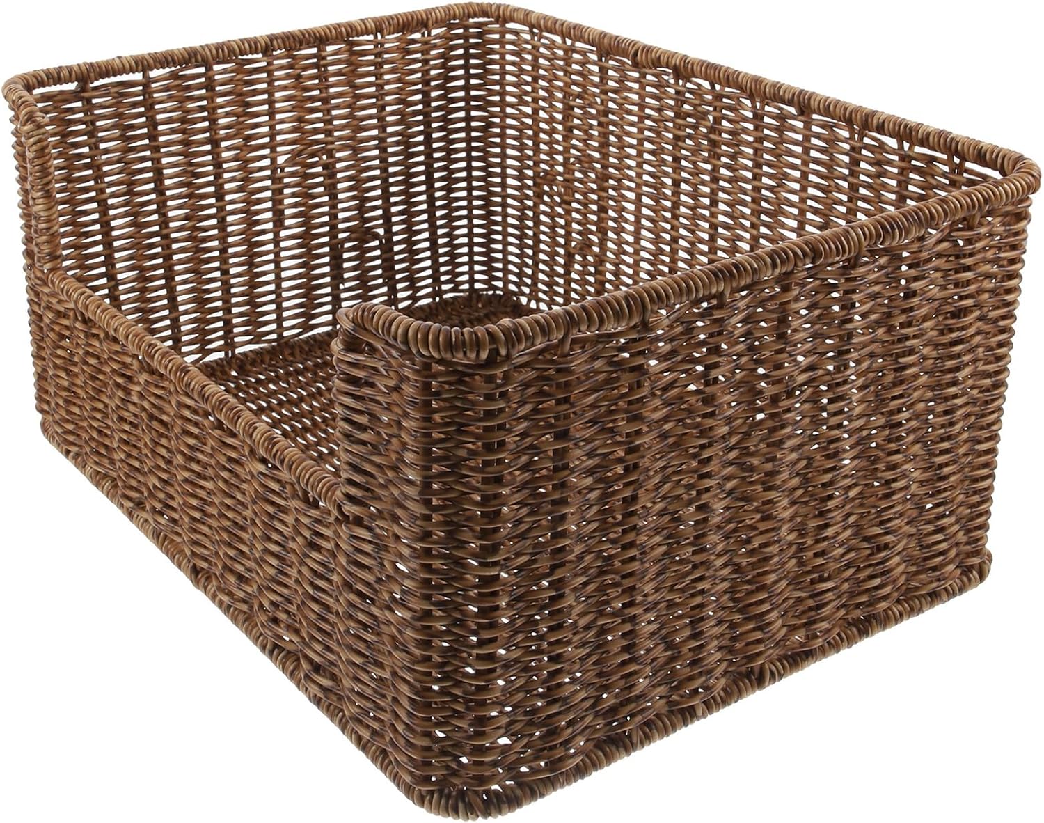 Zerodeko Rattan Woven Storage Basket Sundry and Book Organizer Dark Color Decorative Shelf Basket for Home and Office Storage