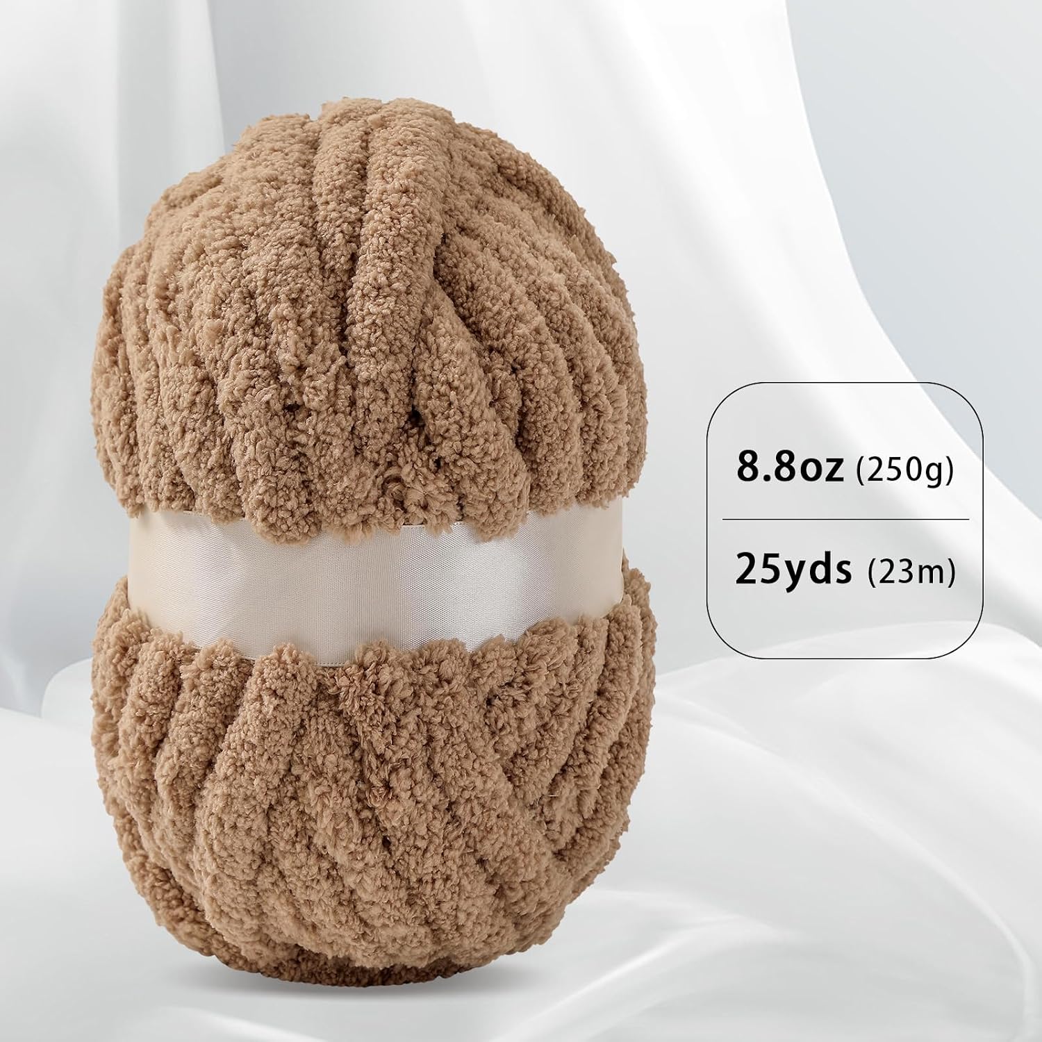 bearberry Jumbo Chenille Yarn, Super Bulky 6 - Extra Plush & Skin-Friendly for Chunky Knit Blankets, Arm Knitting & Crocheting 8-Pack (8oz/25yd Per Skein), Machine Washable, Ultra Soft, Khaki