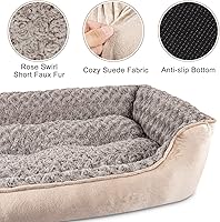 Vista 3 de JOEJOY - Cama rectangular para perro grande, mediano, pequeño, cachorro, sofá cama ortopédico lavable, suave, transpirable, duradera, calmante, Beige