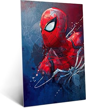 Displate Metal Poster Marvel Spider-Man Webhead Wall Art L | Wall-safe magnetic mounting, no drilling or tools. Easy to mount, artwork, wall decor home living room, bedrooms, offices.