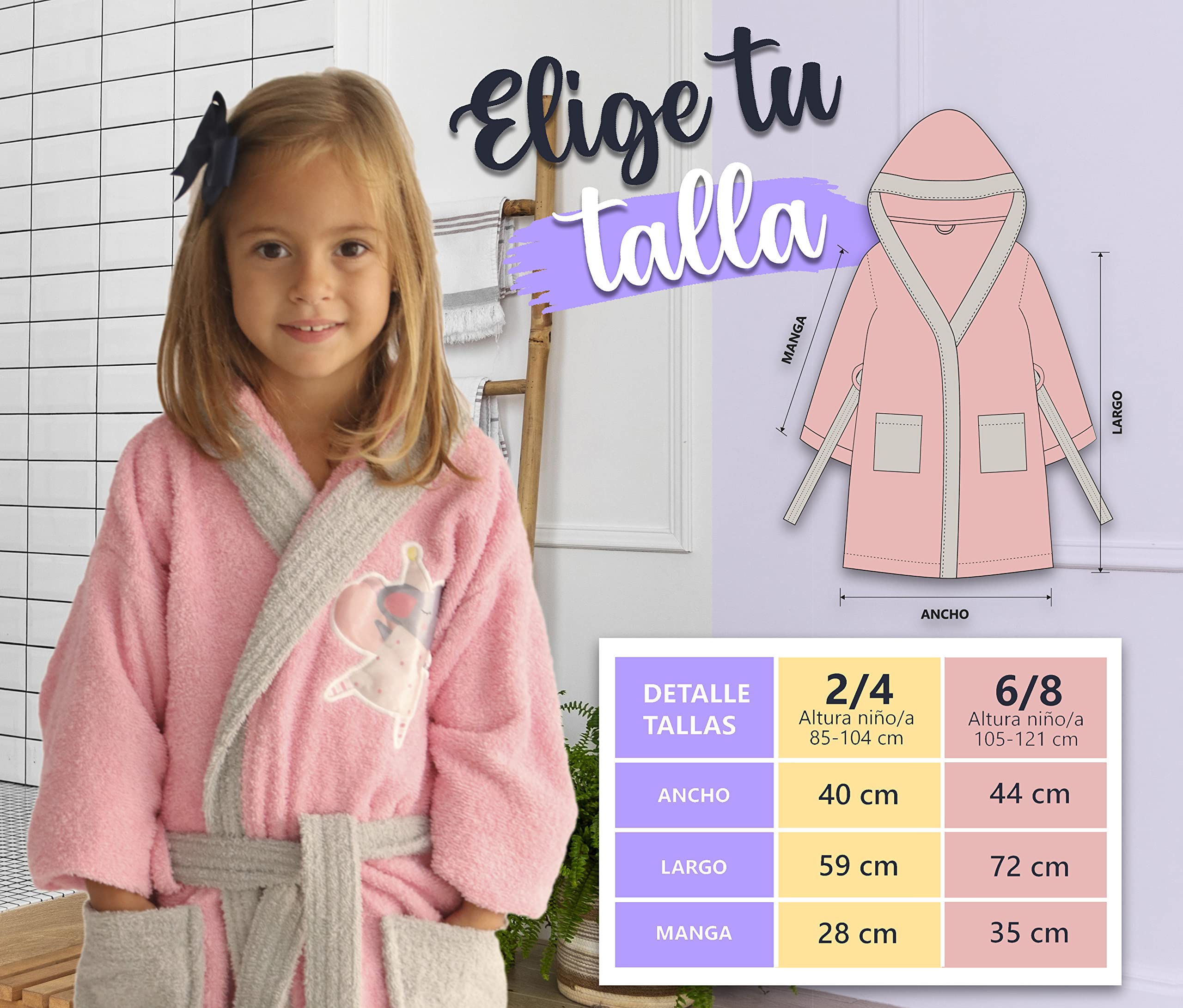 LEBENGOOD - Accappatoio bambina, bambino, Ragazze Cotone: Ragazza, Bambini - 100% Cotone OEKO-TEX,2 tasche, cappuccio