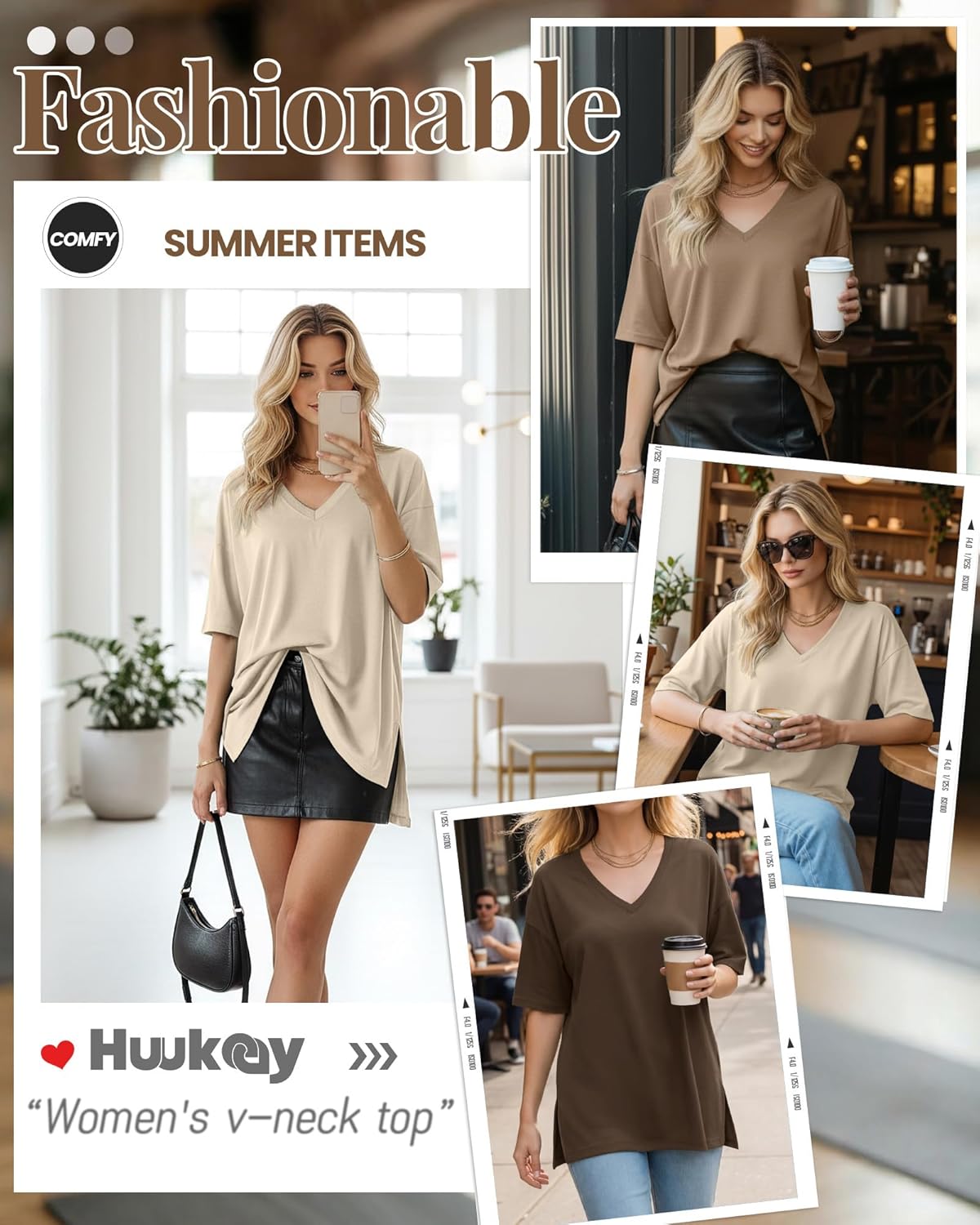 Huukeay 3 Pack Oversized Shirts for Women V Neck Workout T Shirt Casual Side Split Tee Short Sleeve Loose Tops Tunic Tops - Image 2