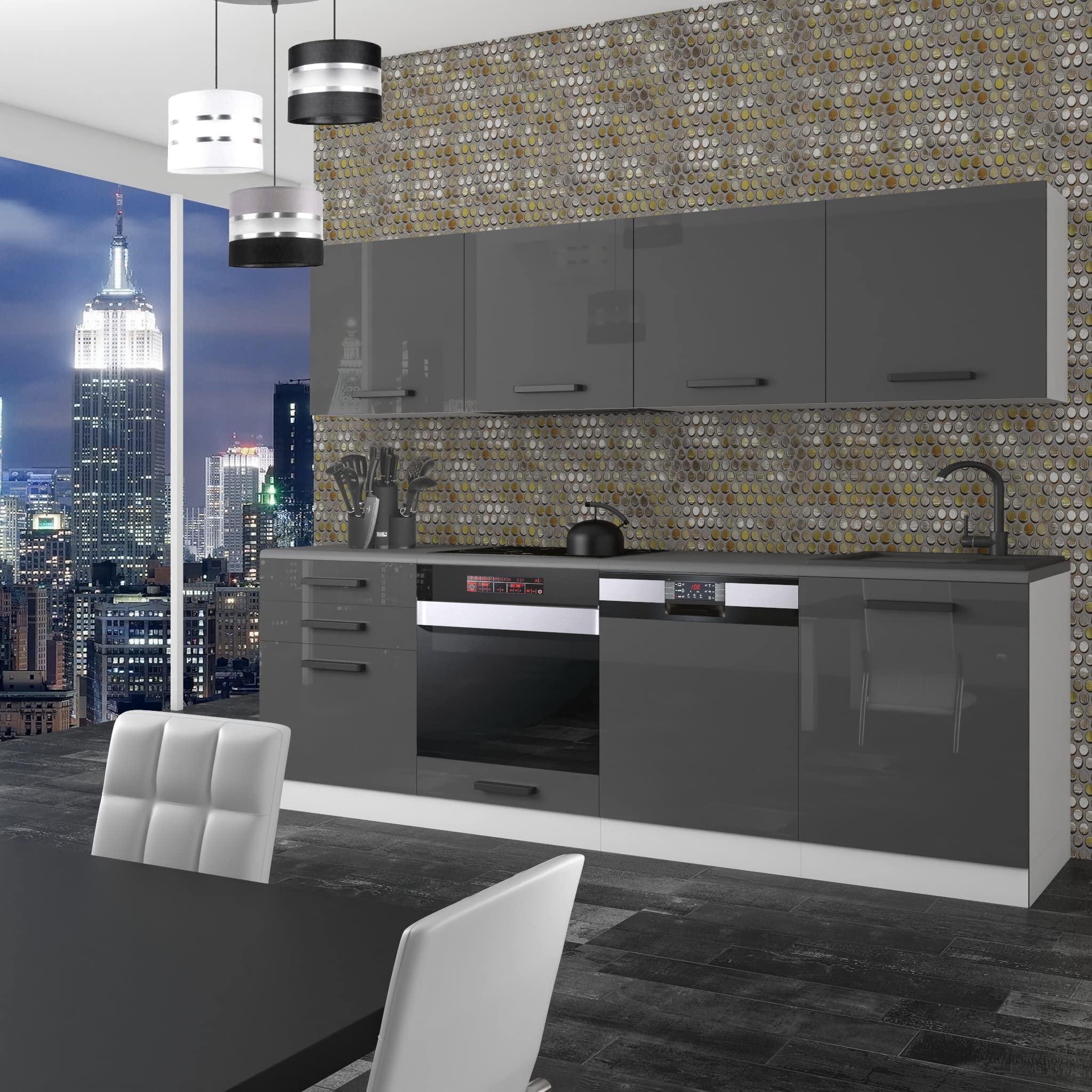 Belini Cuisine 240 cm Alice, avec Plan de Travail, Argent Brillant