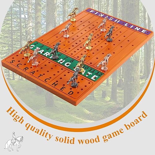 Miniatura 9 de Grhonior Juego de mesa de carreras de caballos con 11 caballos de metal de lujo, tablero de juego de madera engrosada, incluye dados y tarjetas