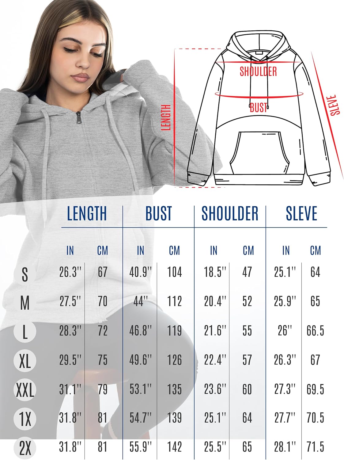 Oversized Zip Up Hoodie for Women, Soft Fleece Cotton Blend, Cozy Full Zip Sweatshirt - Image 8