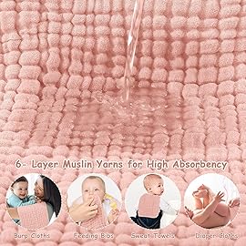 Looxii Muslin Burp Cloths 100% Cotton Muslin Cloths Large 20\'\'x10\'\' Extra Soft and Absorbent 6 Pack Baby Burping Cloth for Boys and Girls Shell Pink