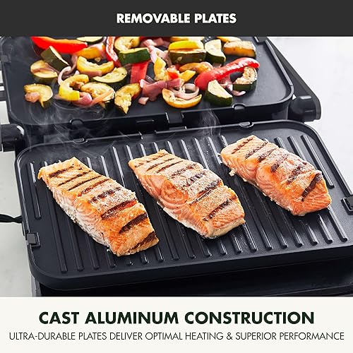 Miniatura 7 de GreenPan Parrilla y plancha eléctrica de contacto 6 en 1 para interiores, color negro mate, antiadherente, platos reversibles aptos para