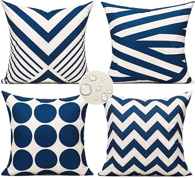 All Smiles Outdoor Waterproof Throw Pillow Covers 20X20 Set of 4,Navy Decorative Cushion Covers Boho Decorations Outside for Patio Furniture Porch Seat Chair Couch Sofa Living Room Geometric
