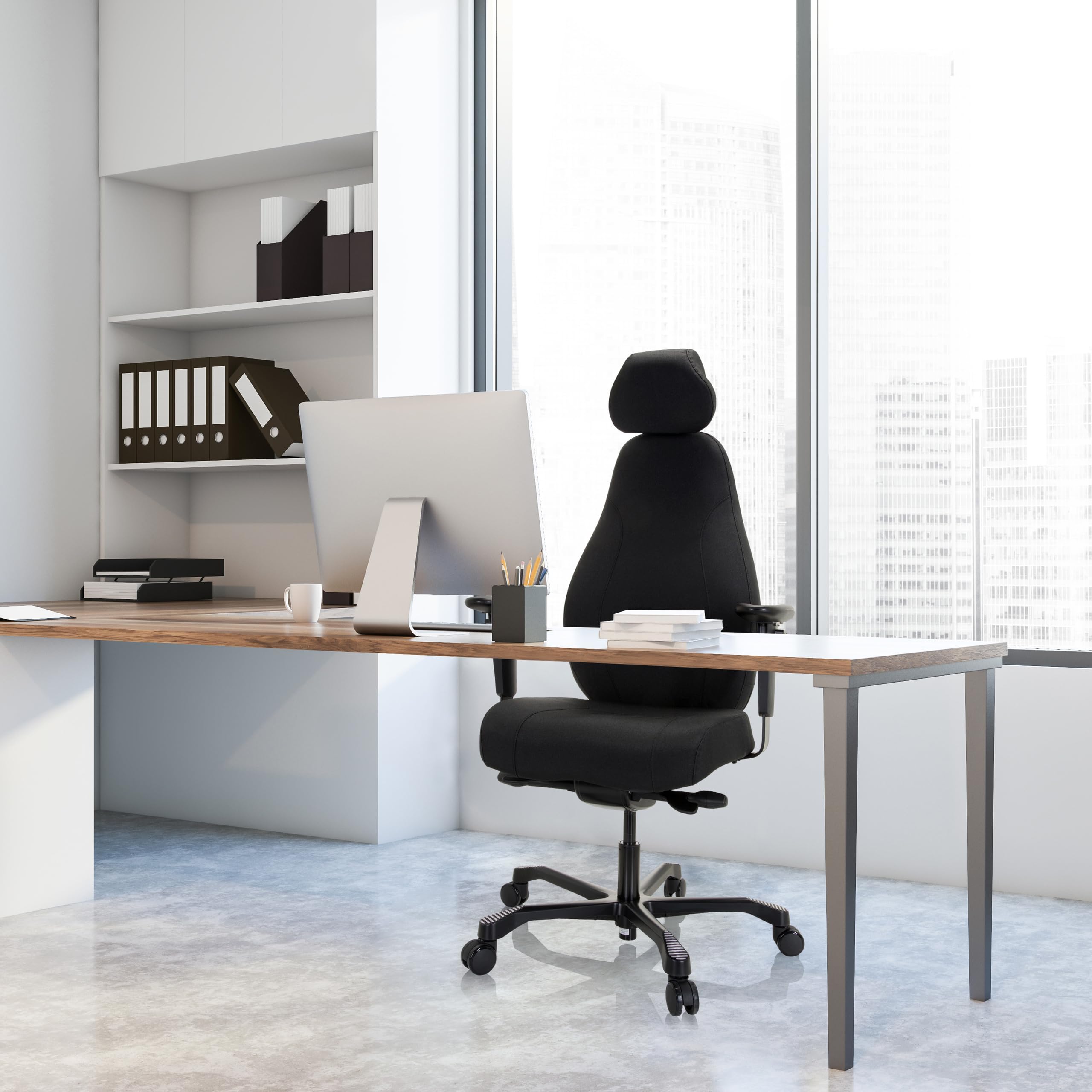 hjh OFFICE 608917 Profi Chefsessel RESISTIO XXL Stoff Bürostuhl ergonomisch, bis 200-kg belastbar, 24h Einsatz, Schwarz