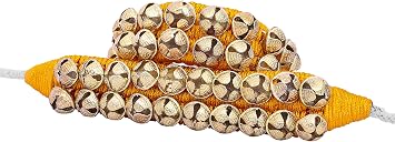 Dancing Bells Ghungroo Pair Indian Classical Dance Accessories with Colored Cushion Pad Best Dance Metal Brass Anklets Bells Ghunghroo Pad Yellow, Double Line