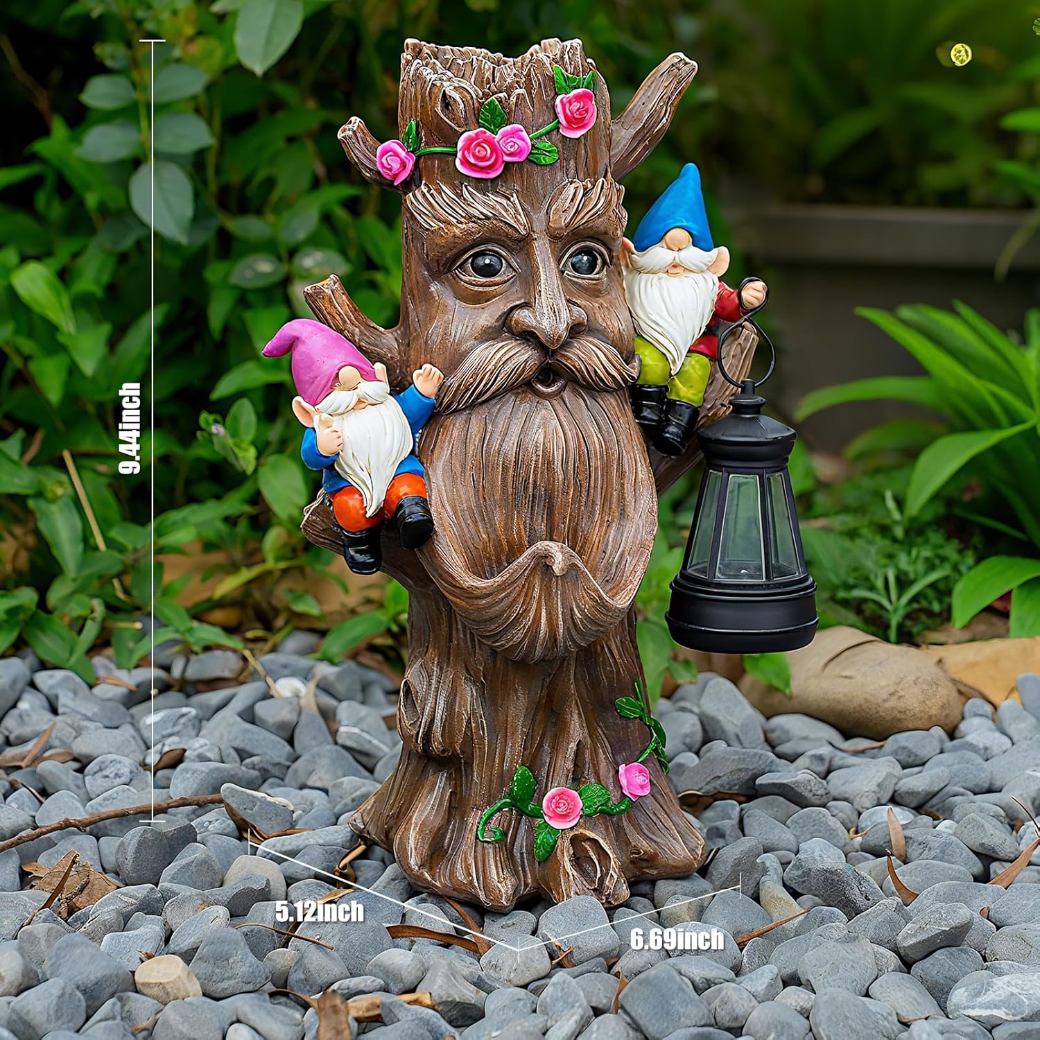 Whimsical Tree Ent Garden Statue with Gnomes – Solar Powered Outdoor Decor with LED Lantern, Funny Yard Ornament for Lawn, Patio, Porch, or Garden - Image 6