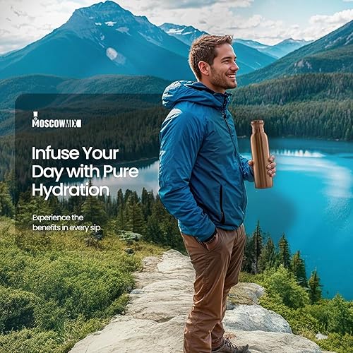 Miniatura 8 de Botella de agua de cobre  (34 oz33.8 fl oz) extra grande  Un recipiente ayurvédico de cobre puro martillado para beber  Bebe más agua, reduce tu