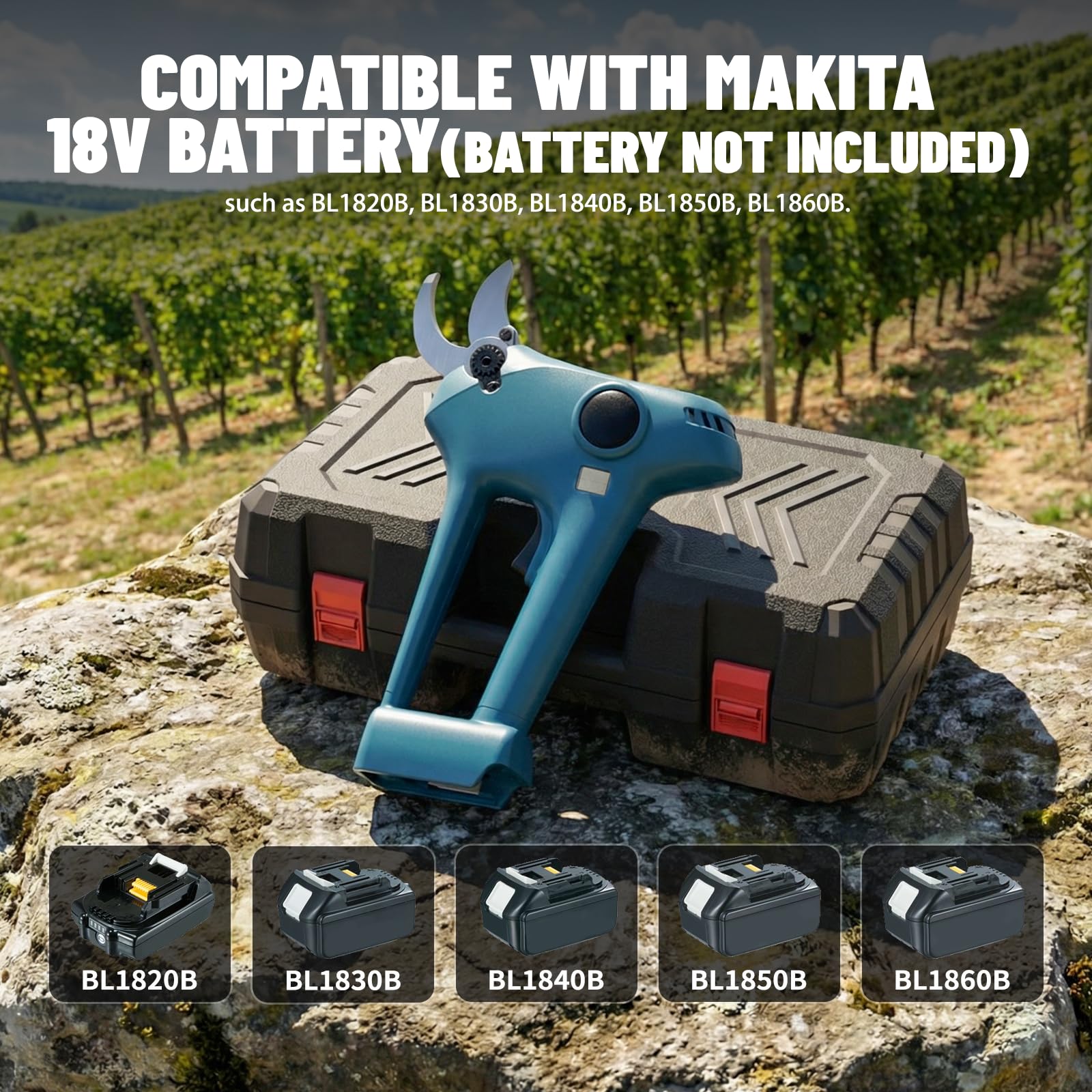 Akku-Astschere für Makita-18V-Batterie, Elektrische Gartenschere mit 30mm SK5 Verchromter High-Carbon-Stahl Klinge und LCD Anzeige (ohne Batterie)