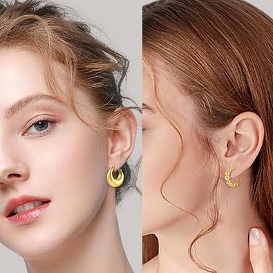 ALLHOLA 6 Pairs Gold Hoop Earrings for Women, 14K Gold Plated Lightweight Chunky Hoop Earrings Set Hypoallergenic, Thick Open Huggie Hoops Earrings Jewelry for Gifts.