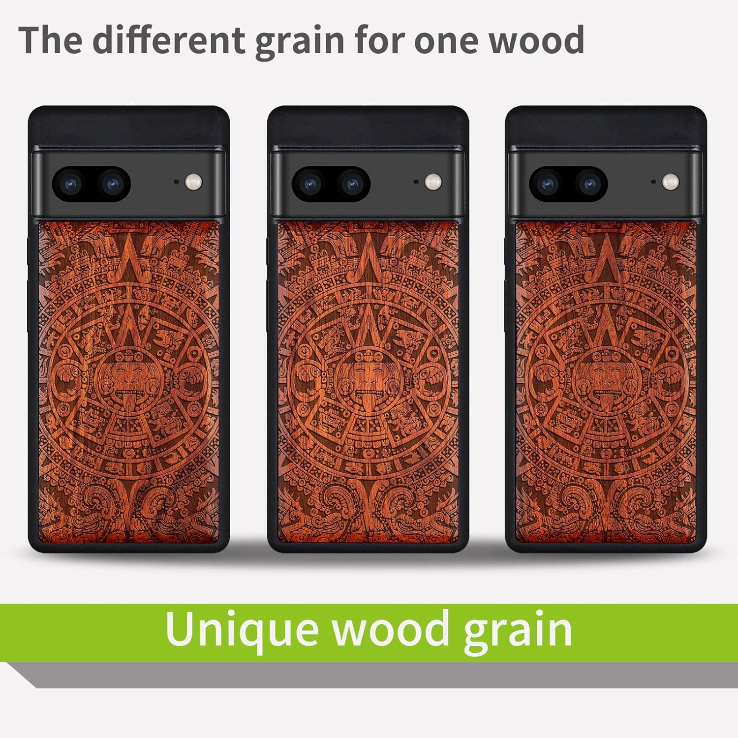 Carveit Wood Case for Pixel 7 Case [Natural Wood & Black Soft TPU] Shockproof Protective Unique & Classy Wooden Cover Compatible with Google Pixel 7 (Mayan Symbols-Rosy)