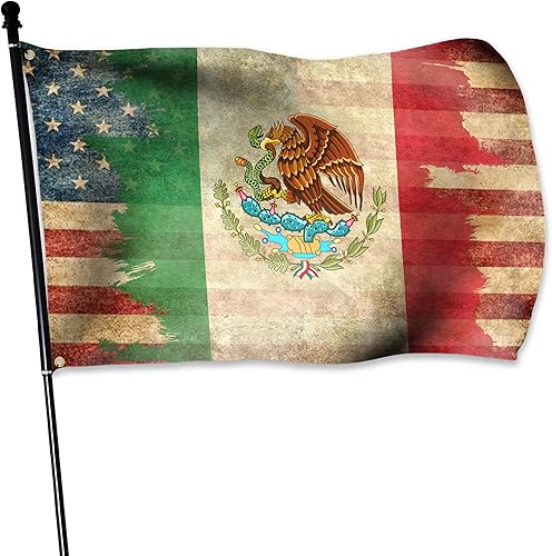 Bandera de México de 3 x 5 pies, bandera mexicana de doble cara con espejo impreso, bandera de la amistad de Estados Unidos y México para decoración