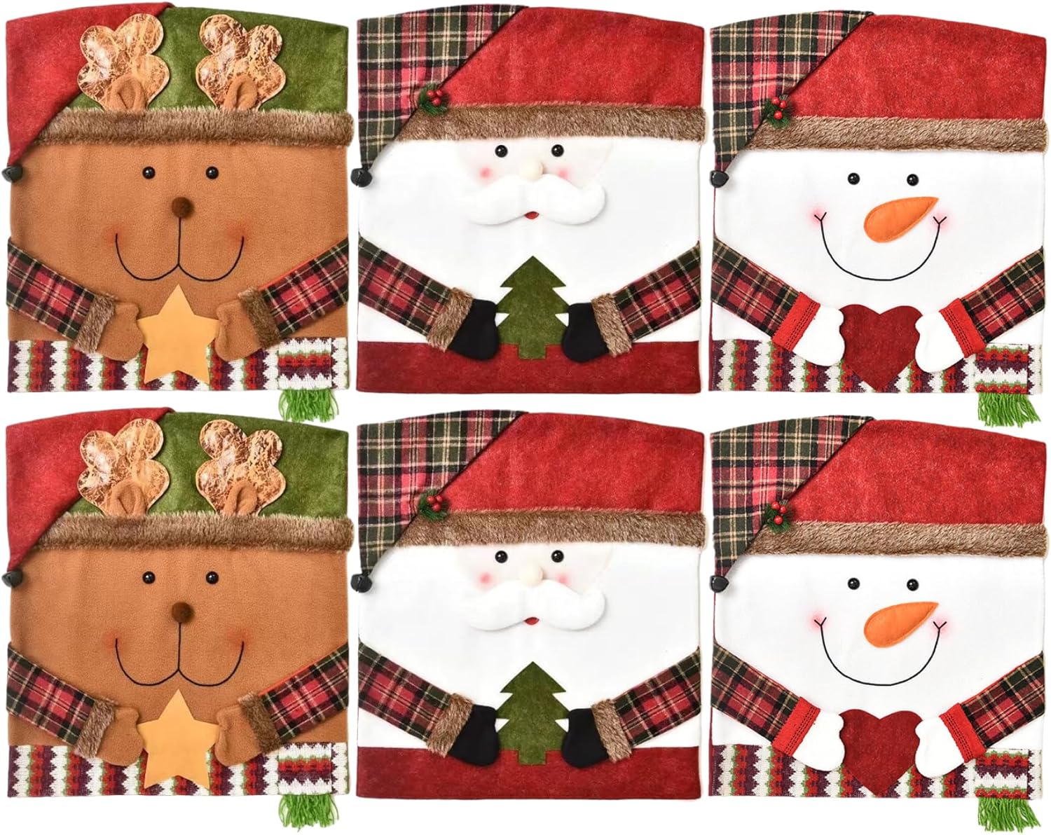 Christmas Decorations 6Pcs Christmas Chair Back Covers 19x21inch Santa Snowman Reindeer Chairs Covers Soft & Comfortable Chair for Kitchen Hotel Holiday Party Decor