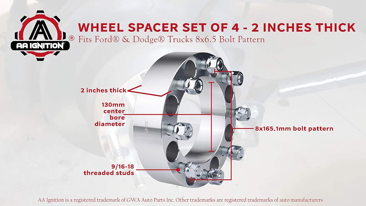 Flаѕh Dеаlѕ - 70% оƒƒ Wheel Spacer Set of 4-8x6.5 Bolt Pattern - 8x165.1mm Lug Centric 130mm Bore - 9/16-18 Studs 2 Inches Thick - Compatible with Dodge and Ford Trucks - 1994-2011 Ram 2500, Ram 3500, 88-98 F-250, F-350