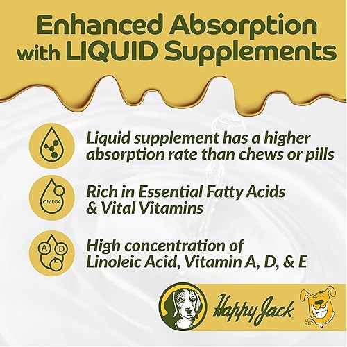 Miniatura 3 de Happy Jack Tonekote Suplemento para piel y pelaje de perro, aceite para perros con ácidos grasos esenciales y vitaminas para aliviar la picazón,