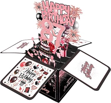 Joycard 87th Birthday Card, 87th Birthday Decorations for Women, Happy Birthday 3D Cards for 87 Year Old Grandma, Birthday Gift Box for Mother