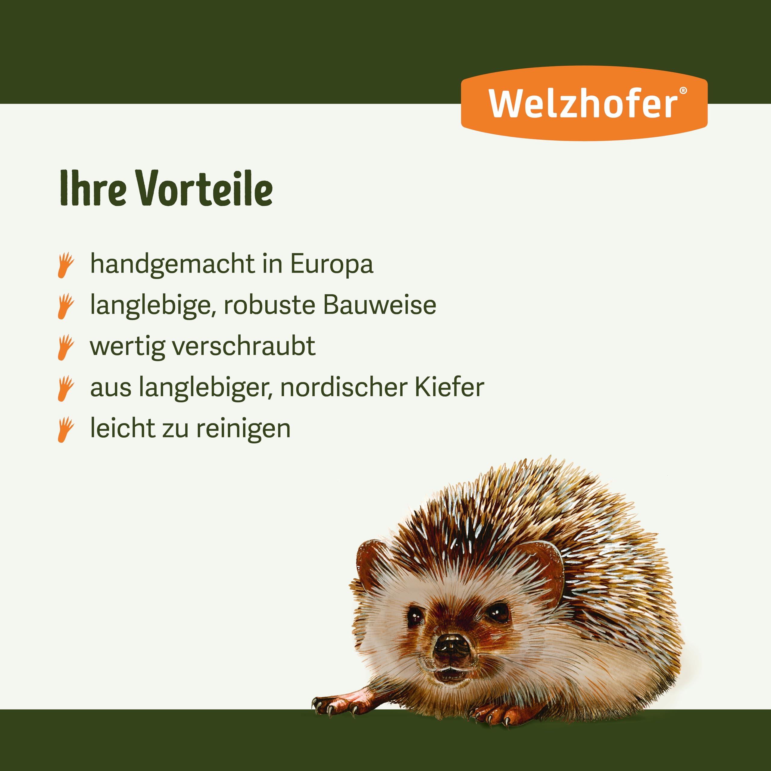 XXL Premium Igelresidenz Isidor, Ganzjahreshaus für Igel, wintertaugliches Igelhaus aus Holz, sicher vor Katzen und Waschbären, handgemacht in Europa, extra Futterraum, leicht zu befüllen