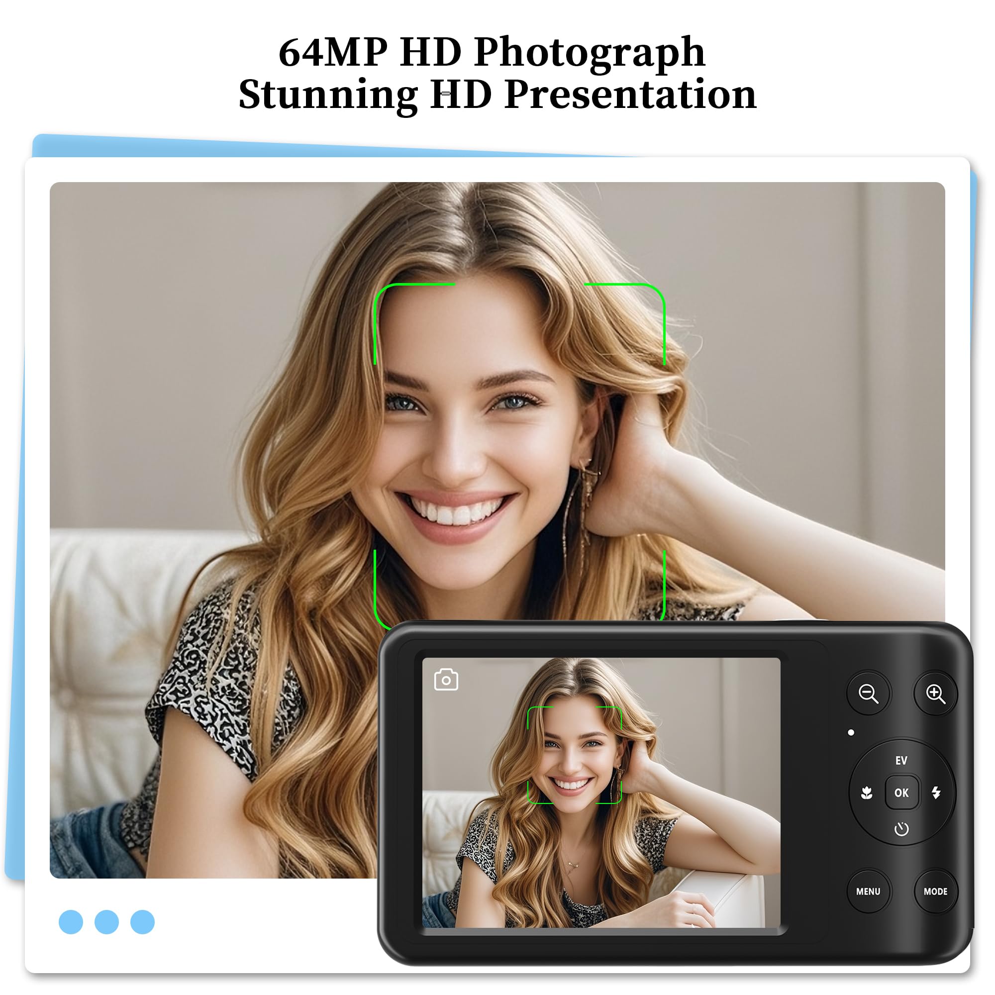 Fotocamera digitale 4K 64MP: zoom ottico 12X fotocamera digitale compatta portatile con autofocus, anti-shake e scheda tascabile da 64 GB per vlogging viaggi per adulti adolescenti studenti