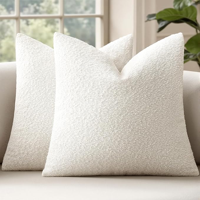MIULEE 18x18 Inch Decorative Pillow Covers for Couch Bed Set of 2 Textured Boucle Neutral Throw Pillow Covers Cream White Accent Solid Pillowcases Sofa Living Room Home Decor