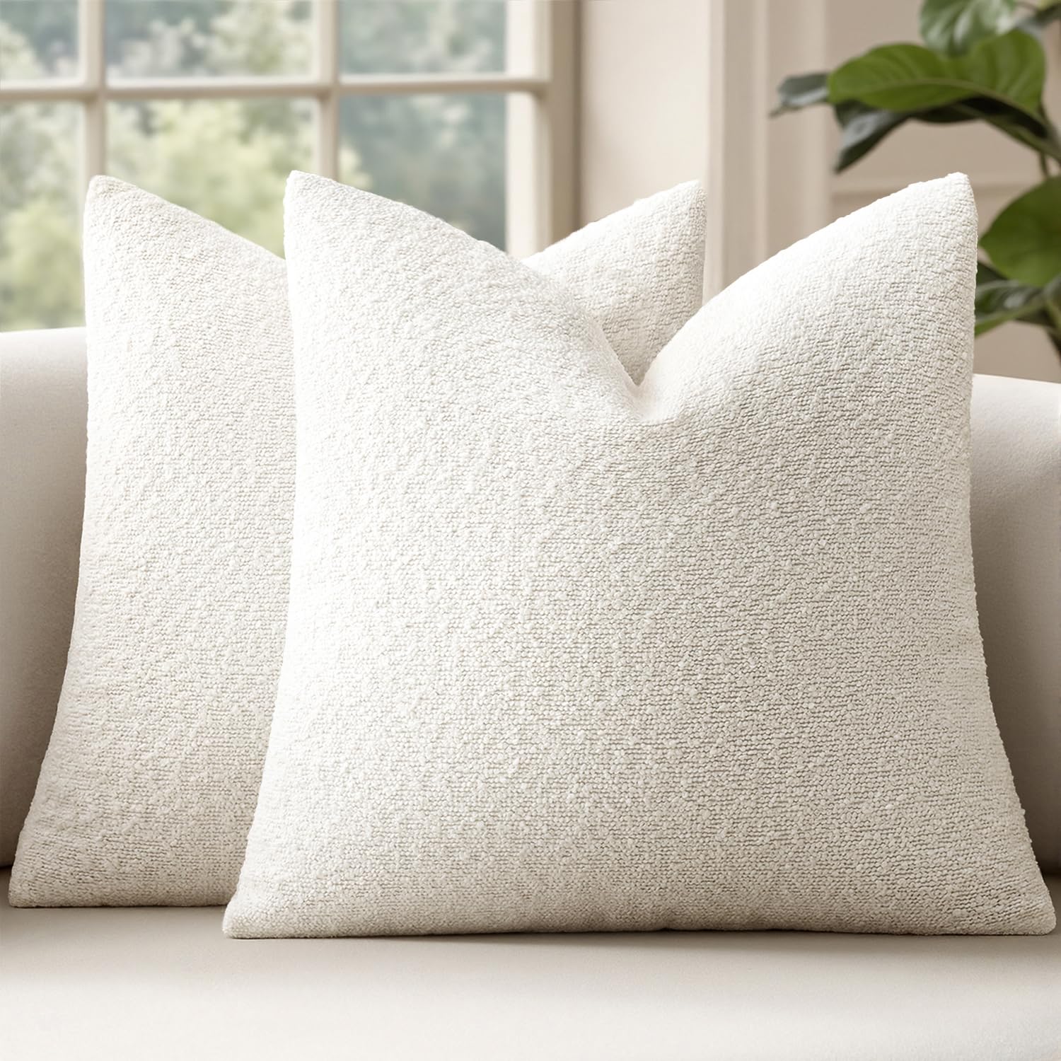 Photo 1 of ****ZIPPERS ARE BROKEN***MIULEE 20x20 Inch Decorative Pillow Covers for Couch Bed Set of 2 Textured Boucle Neutral Throw Pillow Covers Cream White Accent Solid Pillowcases Sofa Living Room Home Decor