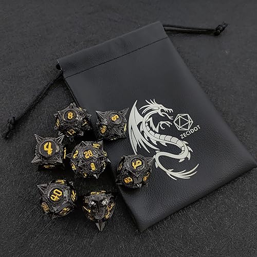 Miniatura 4 de DND - Juego de dados poliédricos de metal de Calabozos y Dragones, con bolsa de dados grandes, 7 dados D y D para Warhammer Pathfinder, D+D RPG,