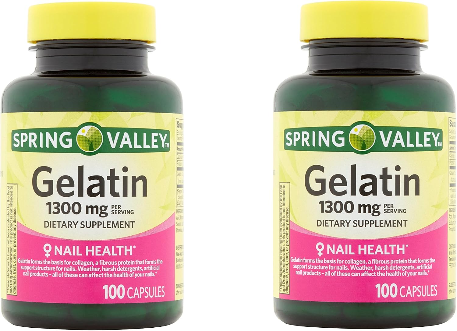 Spring Valley Gelatin Capsules, 1300 mg, 100 count (2 Pack)