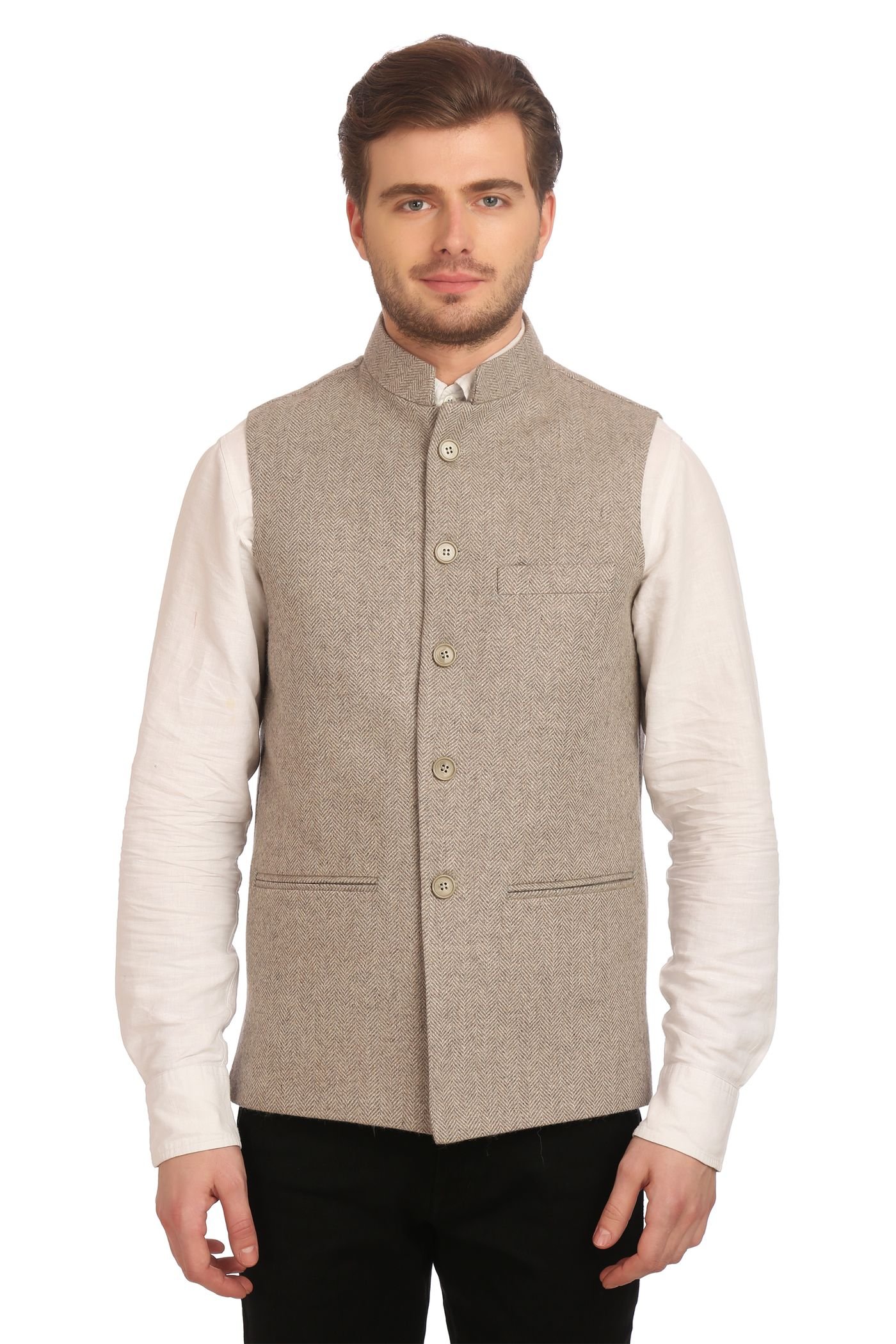 Men's Tweed Bandhgala Festive Nehru Jacket Waistcoat
