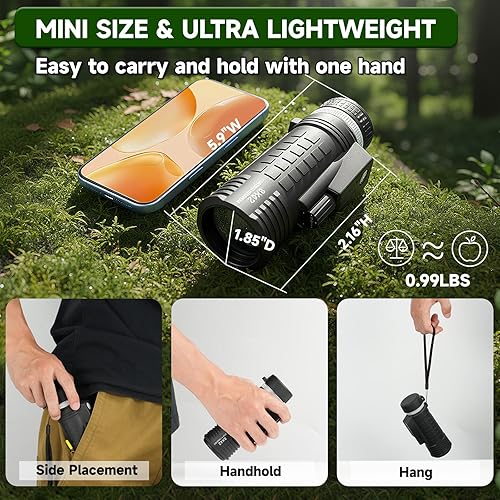 Vista 2 de Telescopio monocular de 8 x 42, monocular para adultos de alta potencia con prisma BAK4 FMC, brújula telémetro, IPX7, impermeable, monocular